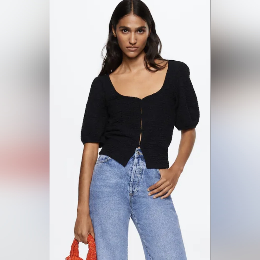 Mango Black Textured Top